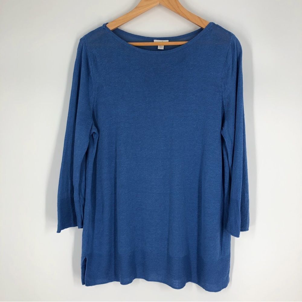 J. Jill Linen Blend Tunic‎ Top Blue 3/4 Sleeve